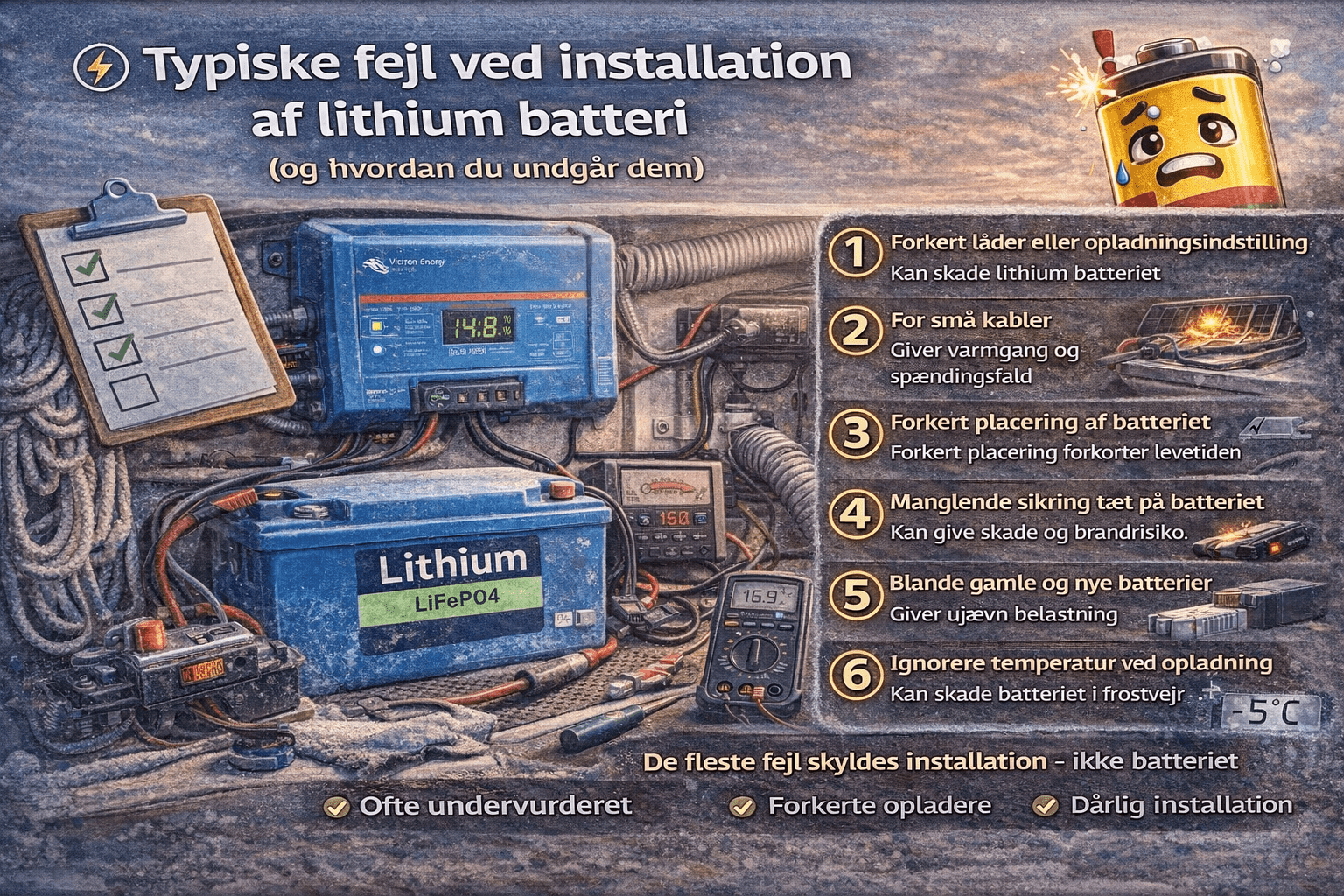 Typiske fejl ved installation af lithium batteri (og hvordan du undgår dem) - SejlStrøm