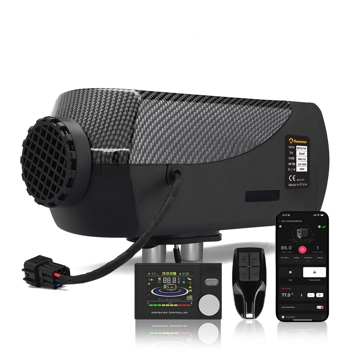 Sunster A2302BS 8 kW dieselfyr – splitmodel med Bluetooth