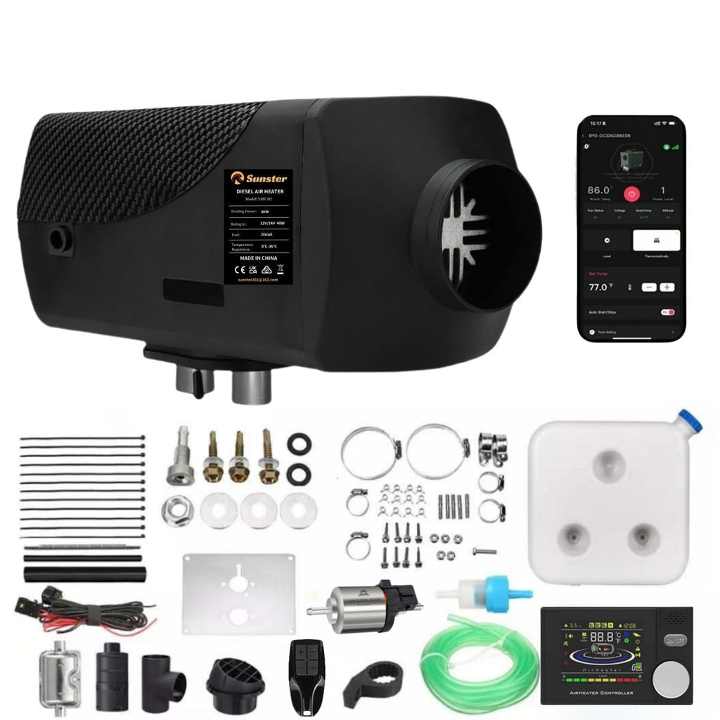 Sunster A2302BS 8 kW dieselfyr – splitmodel med Bluetooth