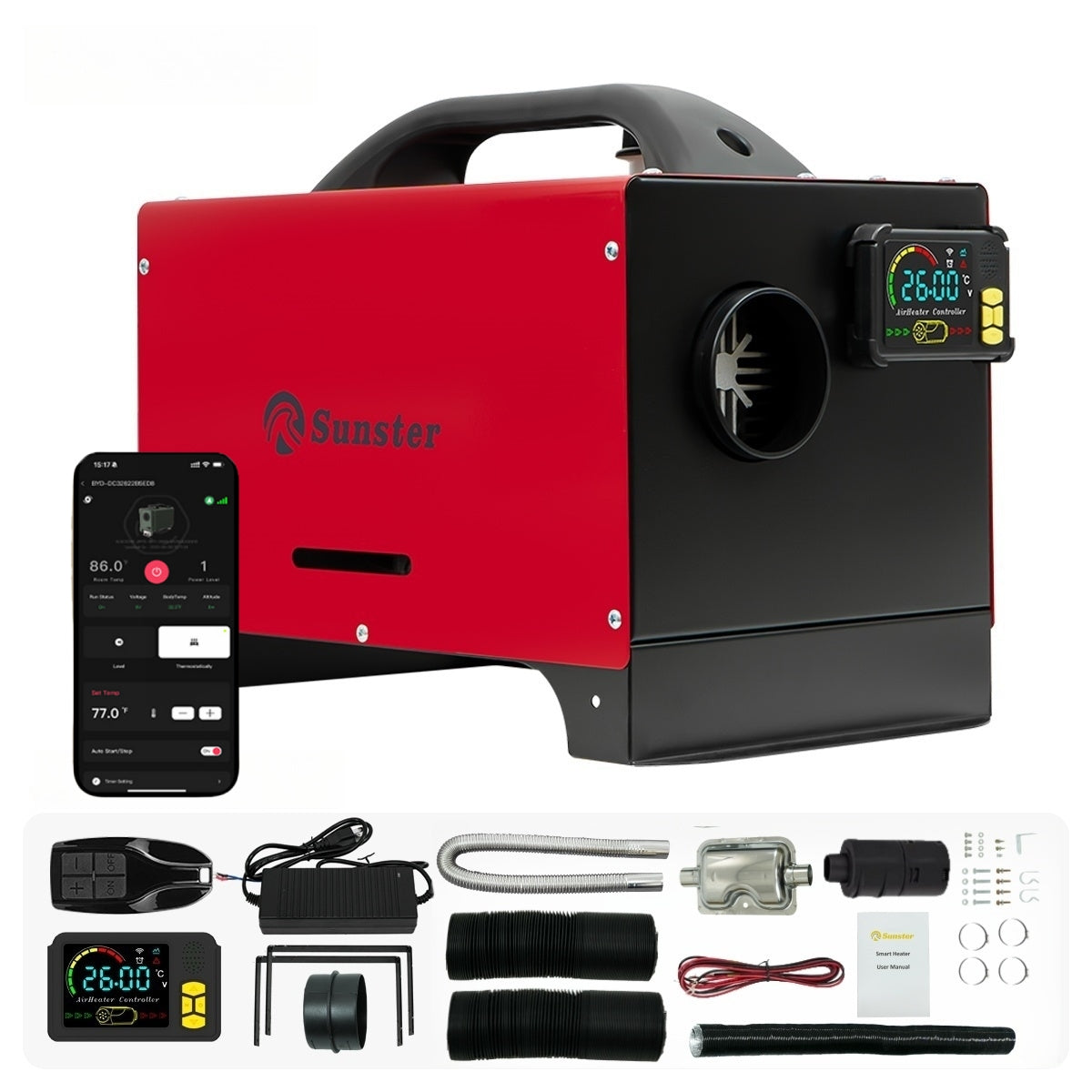 Sunster A2200BS 8 kW dieselfyr – alt-i-ét med Bluetooth