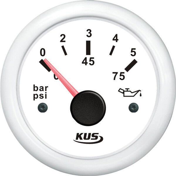 Kus oil pressure gauge white 0-5bar, 10-184 & 240-33ohm, 12/24V