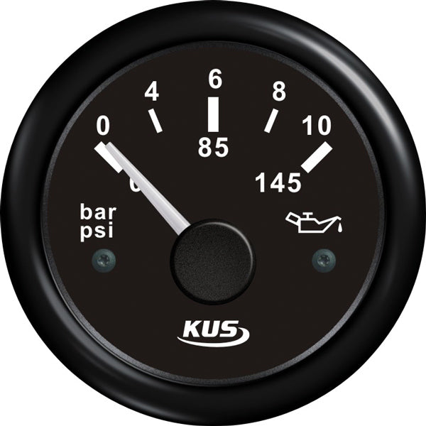 Kus oil pressure gauge black 0-10bar, 10-184 & 240-33ohm, 12/24V