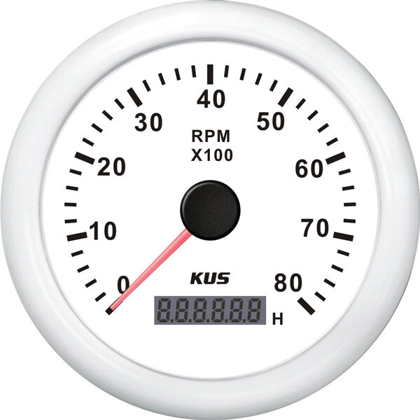 Kus omdr.tæller benzin 0-8000 1.-10p med timet.hvid 12/24V Ø – Palby varenr. 1116525