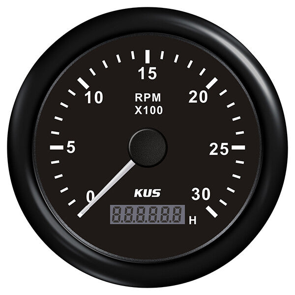 Kus omdr.tæller diesel 0-3000 0.5-250 med time.sort 12/24V Ø – Palby varenr. 1116526