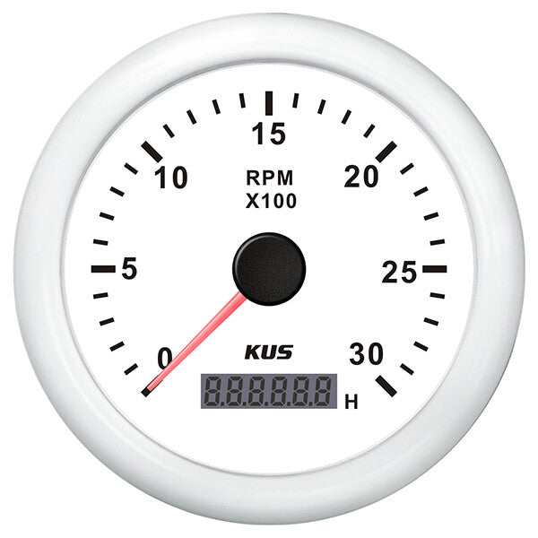 Kus omdr.tæller diesel 0-3000 0.5-250 med time.hvid 12/24V Ø – Palby varenr. 1116527