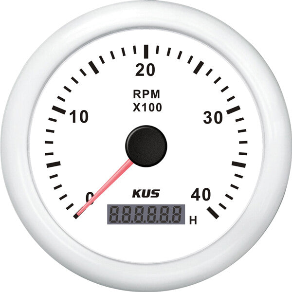 Kus omdr.tæller diesel 0-4000 0.5-250 med time.hvid 12/24V Ø – Palby varenr. 1116529