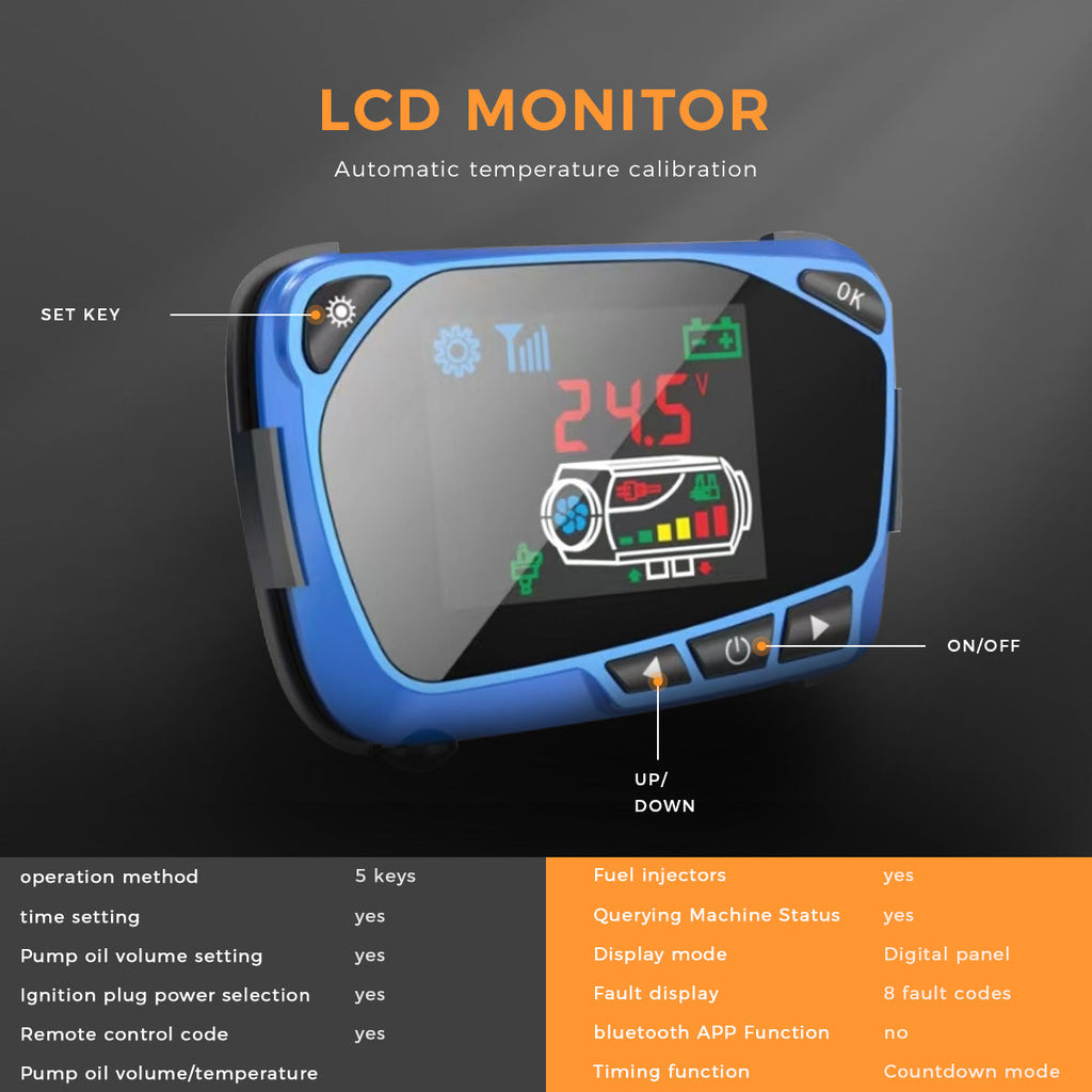 Sunster S-A2018 blåt LCD-betjeningspanel med fjernbetjening 12/24 V