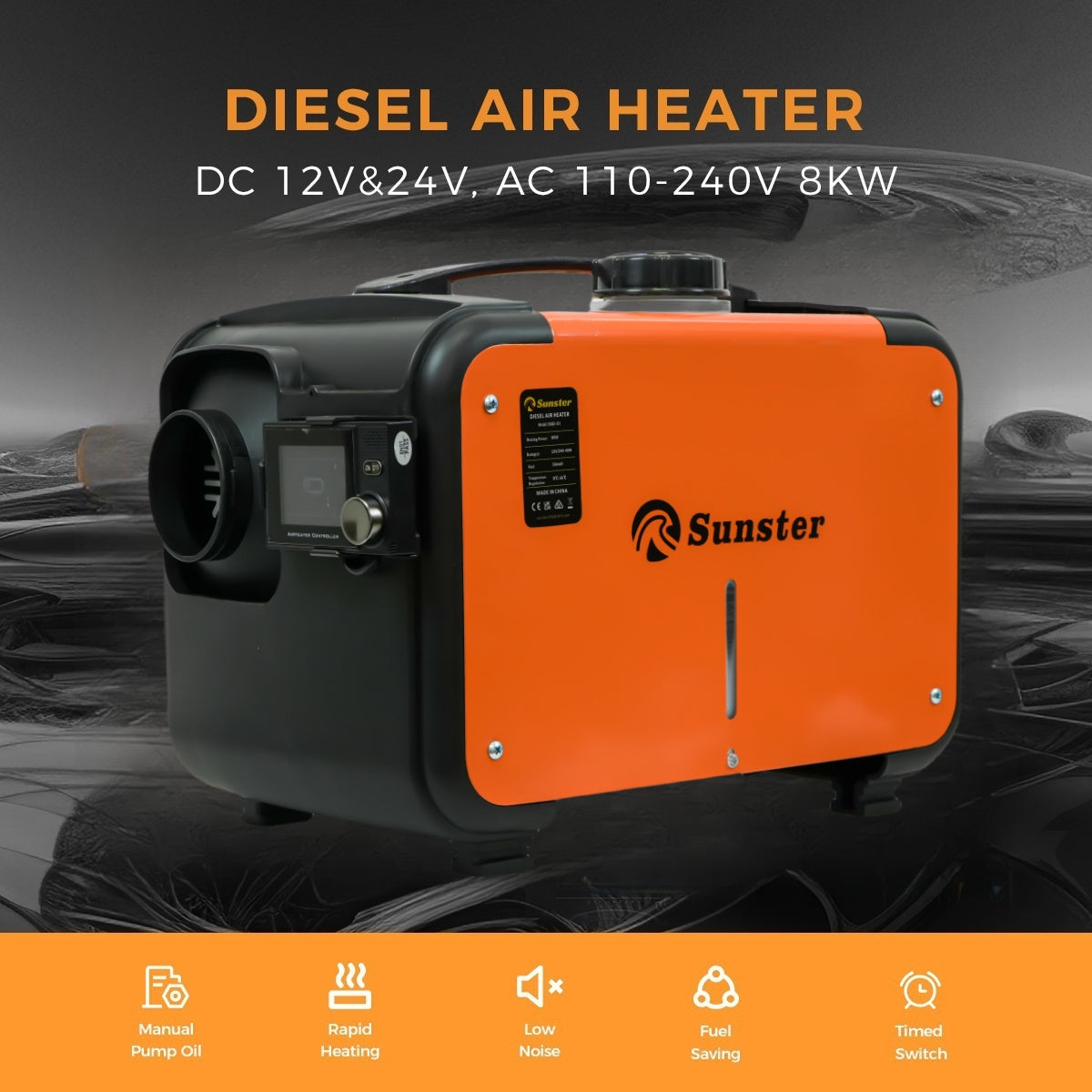 Sunster A2302BP 8 kW dieselfyr – alt-i-ét med Bluetooth