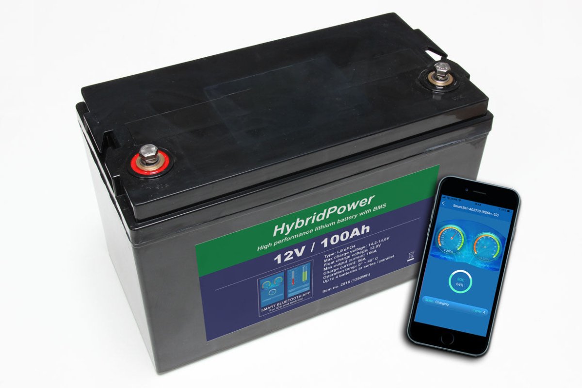 12V 100Ah (100A BMS) LiFePO4 batteri m/APP overvågning batteri – 2 stk. indgår i 200Ah-pakken