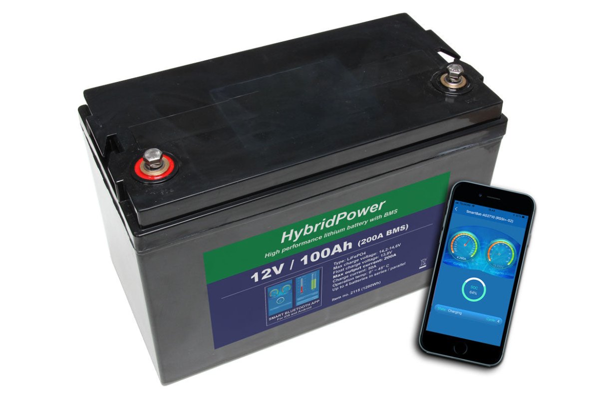 12 V 100 Ah LiFePO₄ batteri med Bluetooth - SejlStrøm