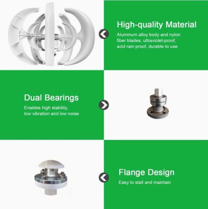 12 V 1200 W 5 - bladet vindgenerator med laderegulator – Mini lanterne design - SejlStrøm