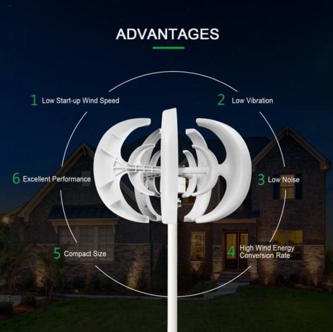 12 V 1200 W 5 - bladet vindgenerator med laderegulator – Mini lanterne design - SejlStrøm