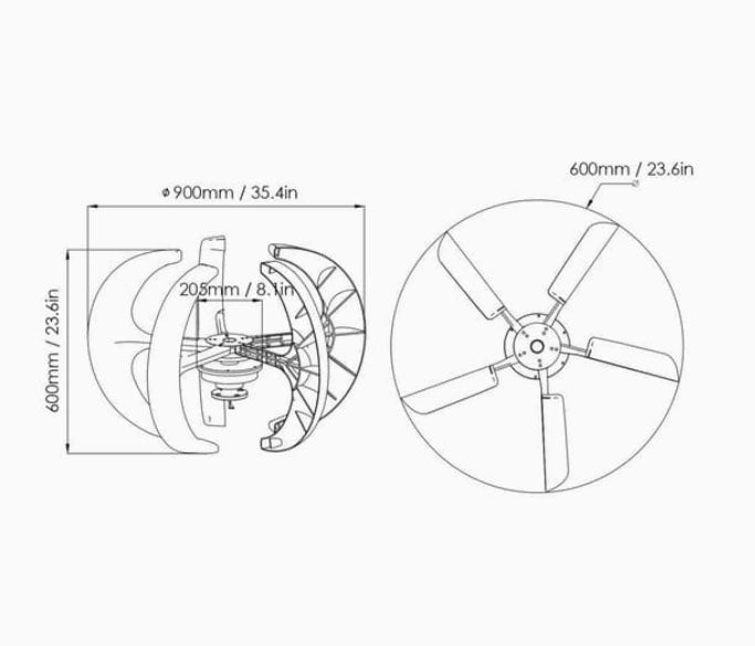 12 V 1200 W 5 - bladet vindgenerator med laderegulator – Mini lanterne design - SejlStrøm