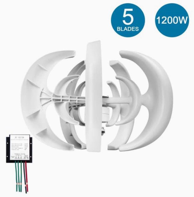 12 V 1200 W 5 - bladet vindgenerator med laderegulator – Mini lanterne design - SejlStrøm