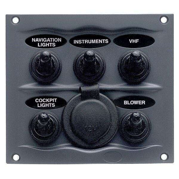 BEP Stænktæt el-panel med 5 kontakter og el-udtag, 12V