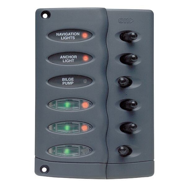 BEP splash-proof electrical panel with 6 switches, 12/24V
