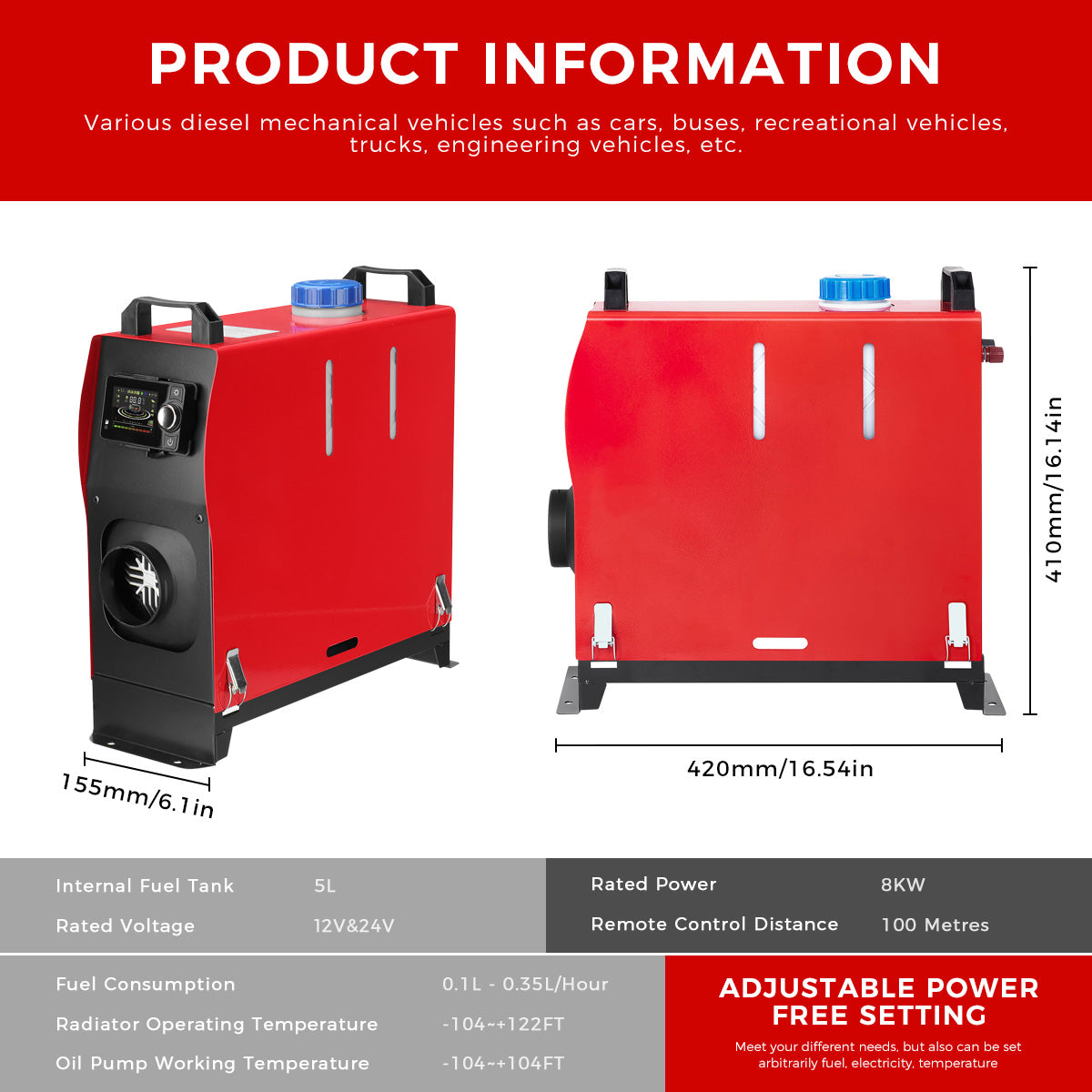 Sunster A2209V 8 kW dieselfyr – alt-i-ét med Bluetooth