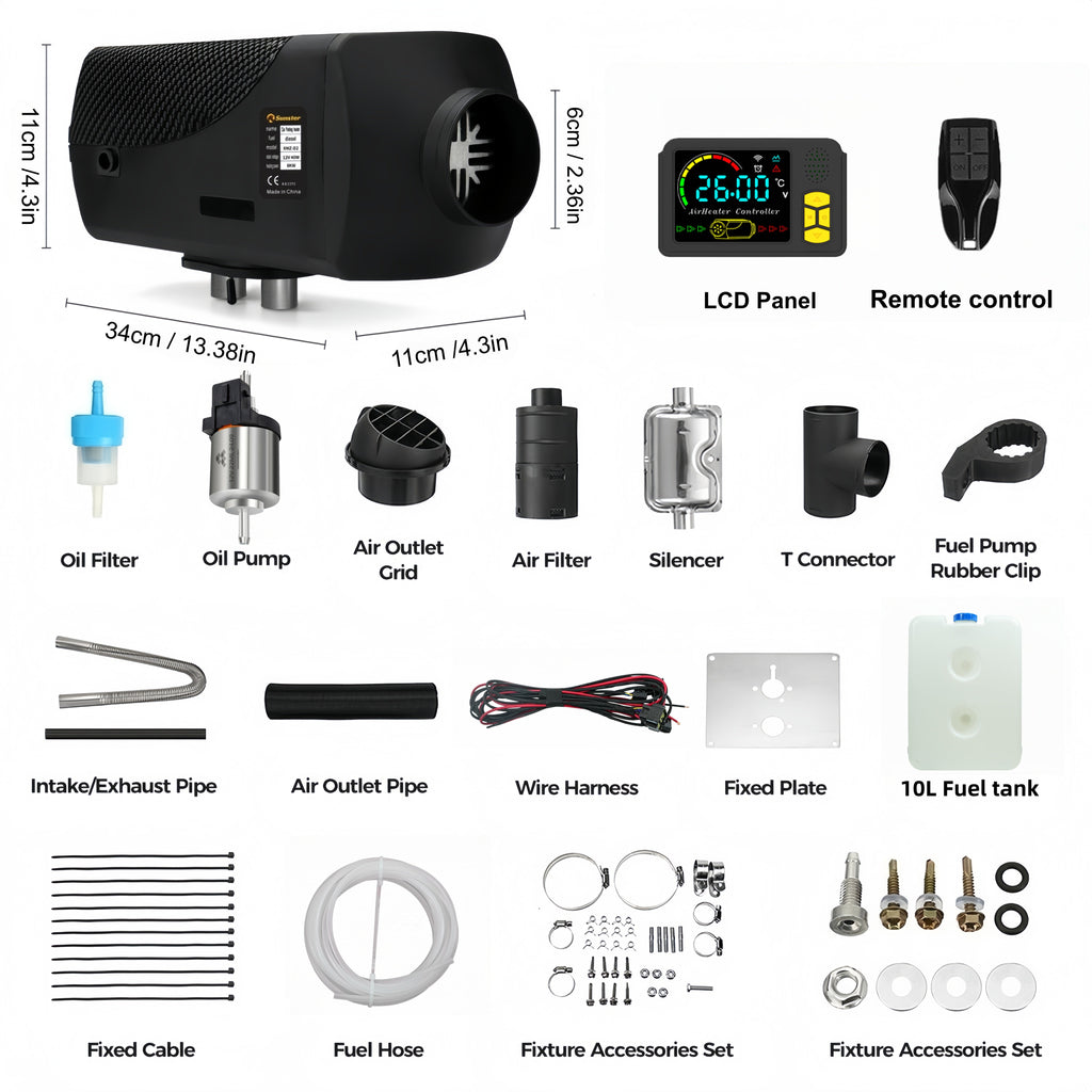 Sunster A2200BS 8 kW dieselfyr – splitmodel med Bluetooth