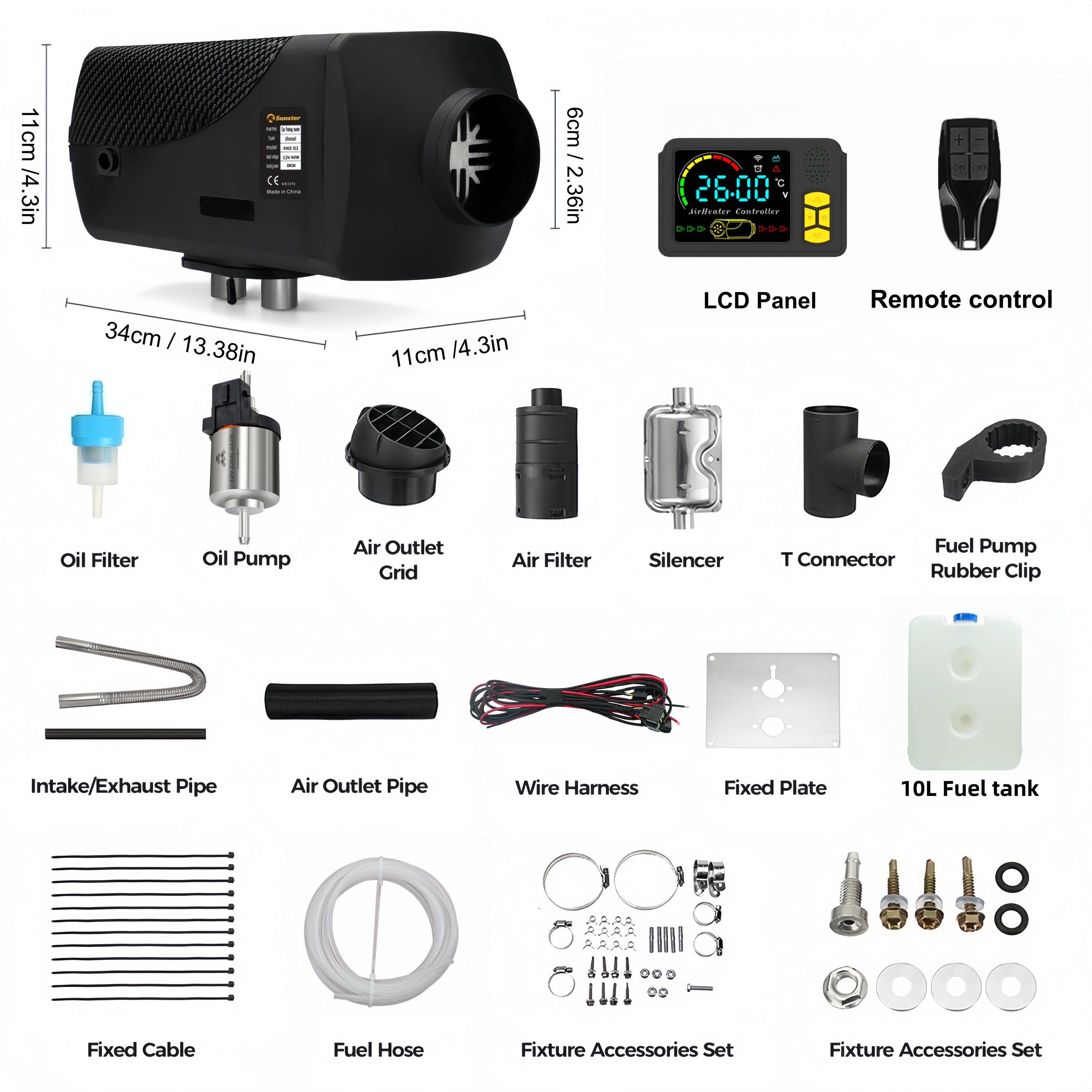 Sunster A2200BS 8 kW dieselfyr – splitmodel med Bluetooth