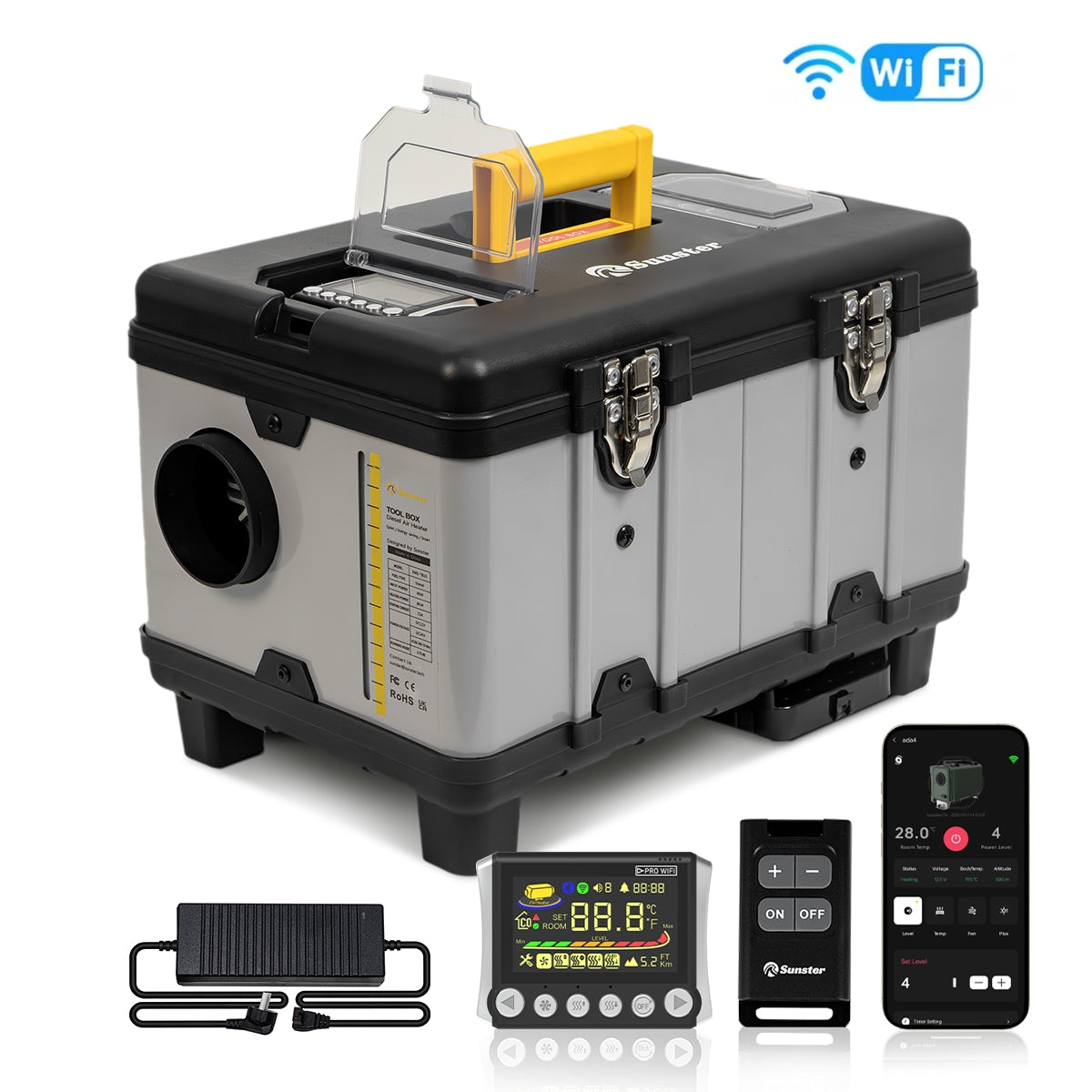 Sunster TB10 8 kW dieselfyr – Toolbox med WiFi og Bluetooth