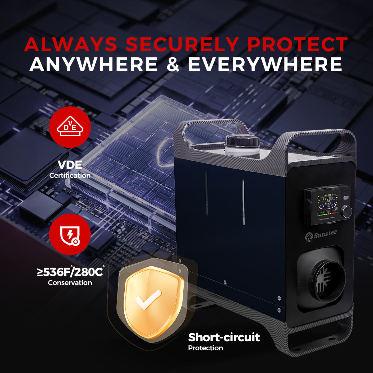 Sunster A2302BH 8 kW dieselfyr – alt-i-ét med Bluetooth