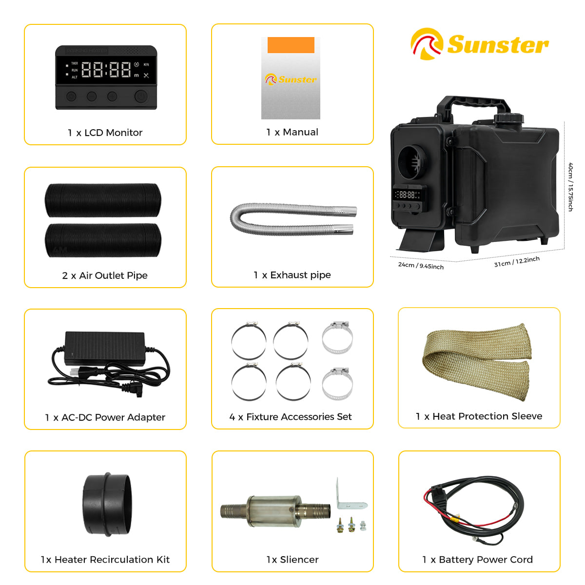 Sunster HTB1 8 kW dieselfyr – Toolbox med GSM/LTE