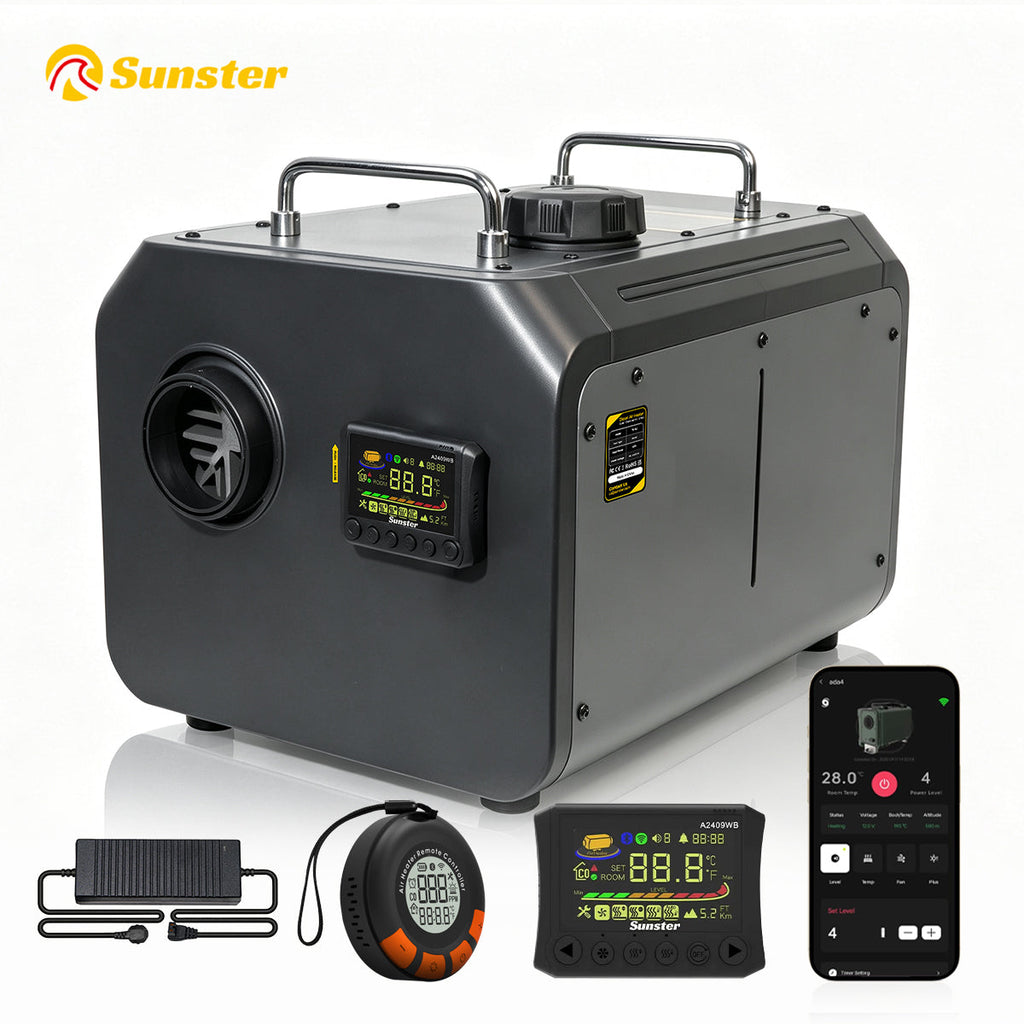 Sunster TP RO 9 kW dieselfyr – alt-i-ét med WiFi og Bluetooth og CO-overvågning