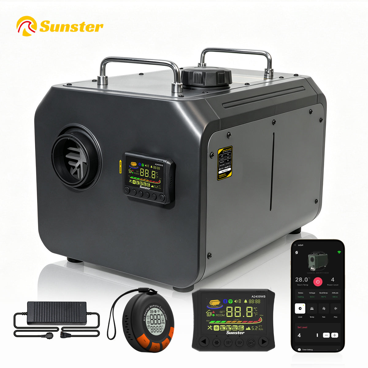 Sunster TP RO 9 kW dieselfyr – alt-i-ét med WiFi og Bluetooth og CO-overvågning