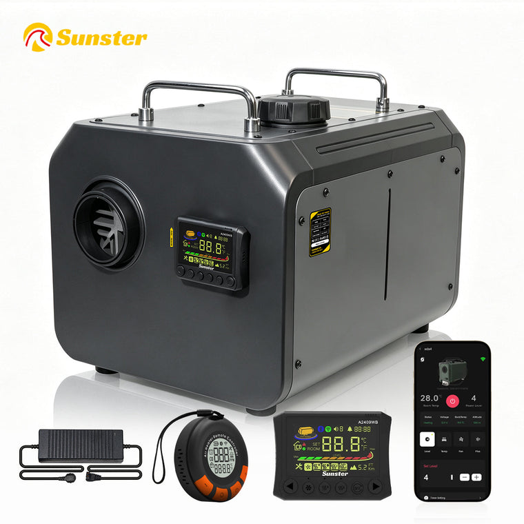 Sunster TP RO 9 kW dieselfyr – alt-i-ét med WiFi og Bluetooth og CO-overvågning
