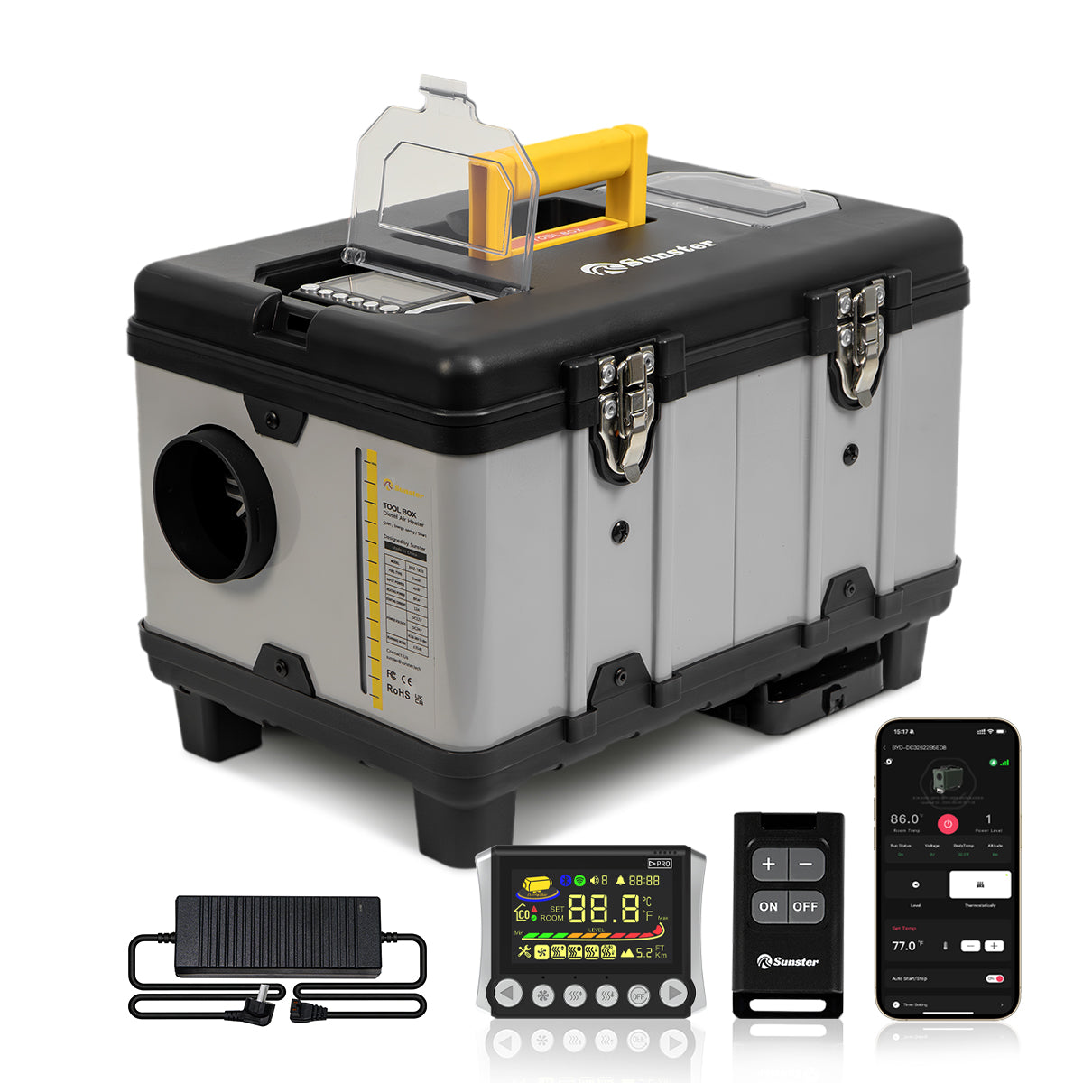 Sunster TB10 8 kW dieselfyr – Toolbox med Bluetooth