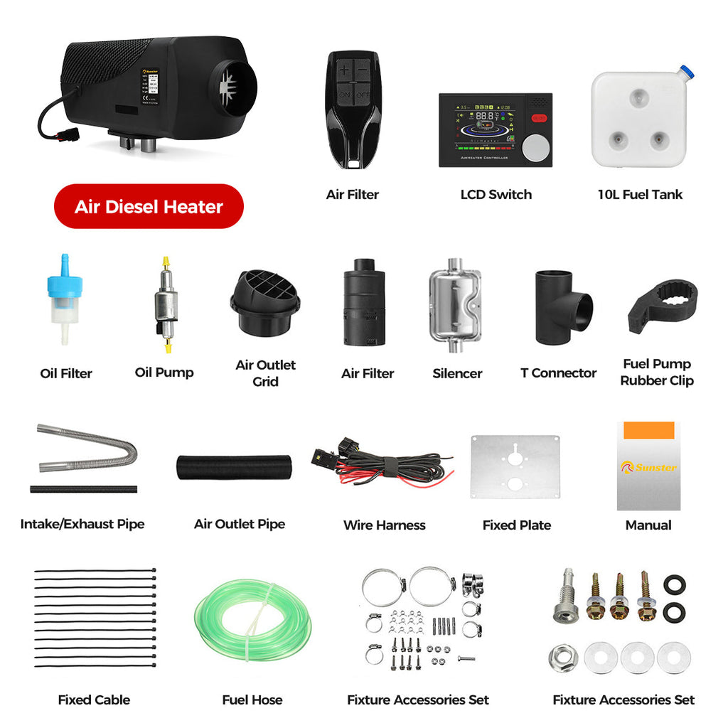 Sunster A2302BS 8 kW dieselfyr – splitmodel med Bluetooth