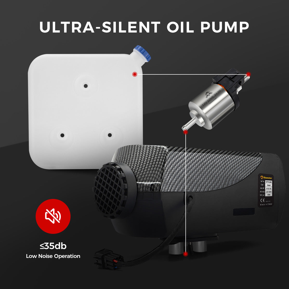 Sunster A220 18.5/22 ml støjsvag brændstofpumpe 12 V