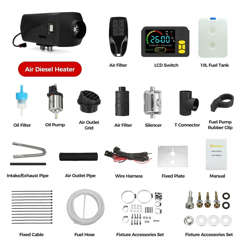 Sunster SH B2 2 kW dieselfyr – splitmodel med Bluetooth