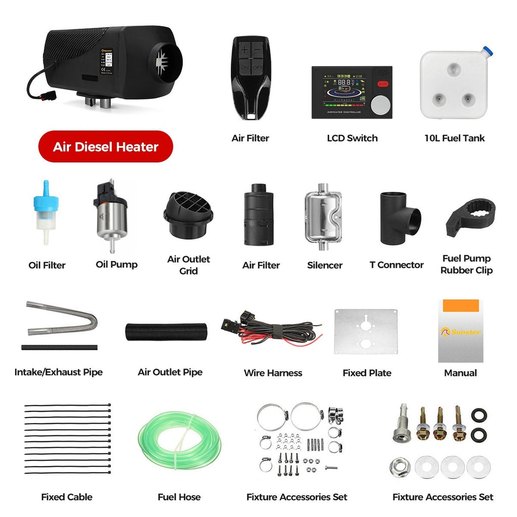 Sunster A2302BS 8 kW dieselfyr – splitmodel med Bluetooth