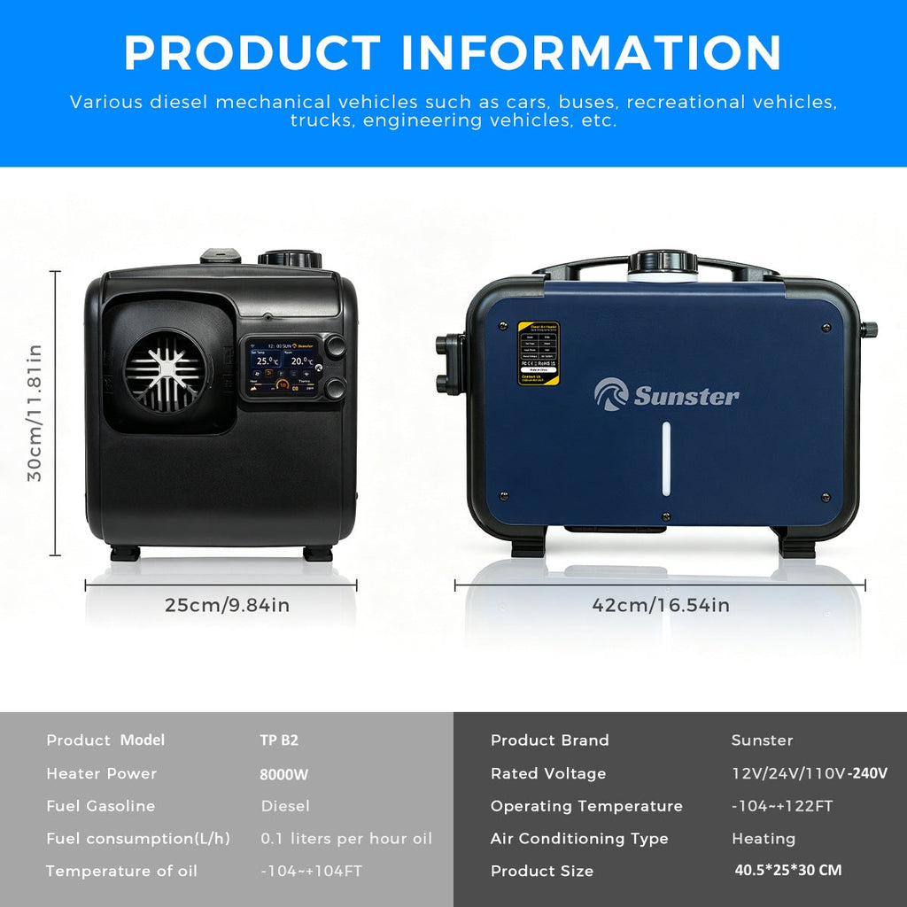 Sunster TP B2 8 kW dieselfyr – alt-i-ét med WiFi og Bluetooth