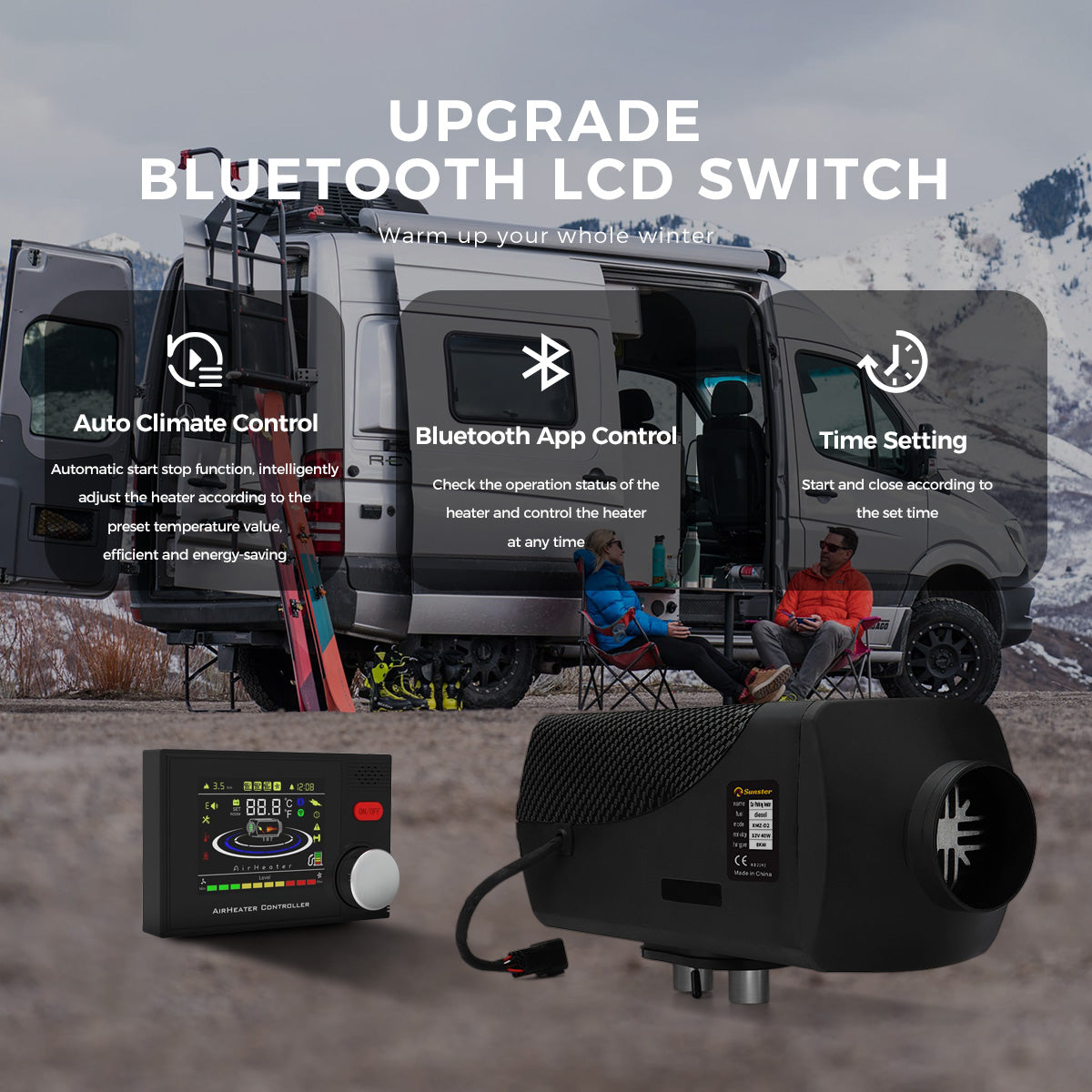 Sunster A2302BS 8 kW dieselfyr – splitmodel med Bluetooth