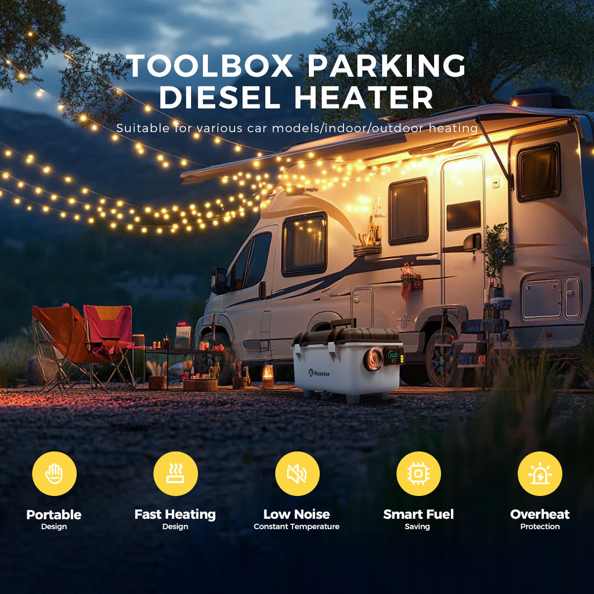 Sunster TB30 8 kW dieselfyr – Toolbox med Bluetooth