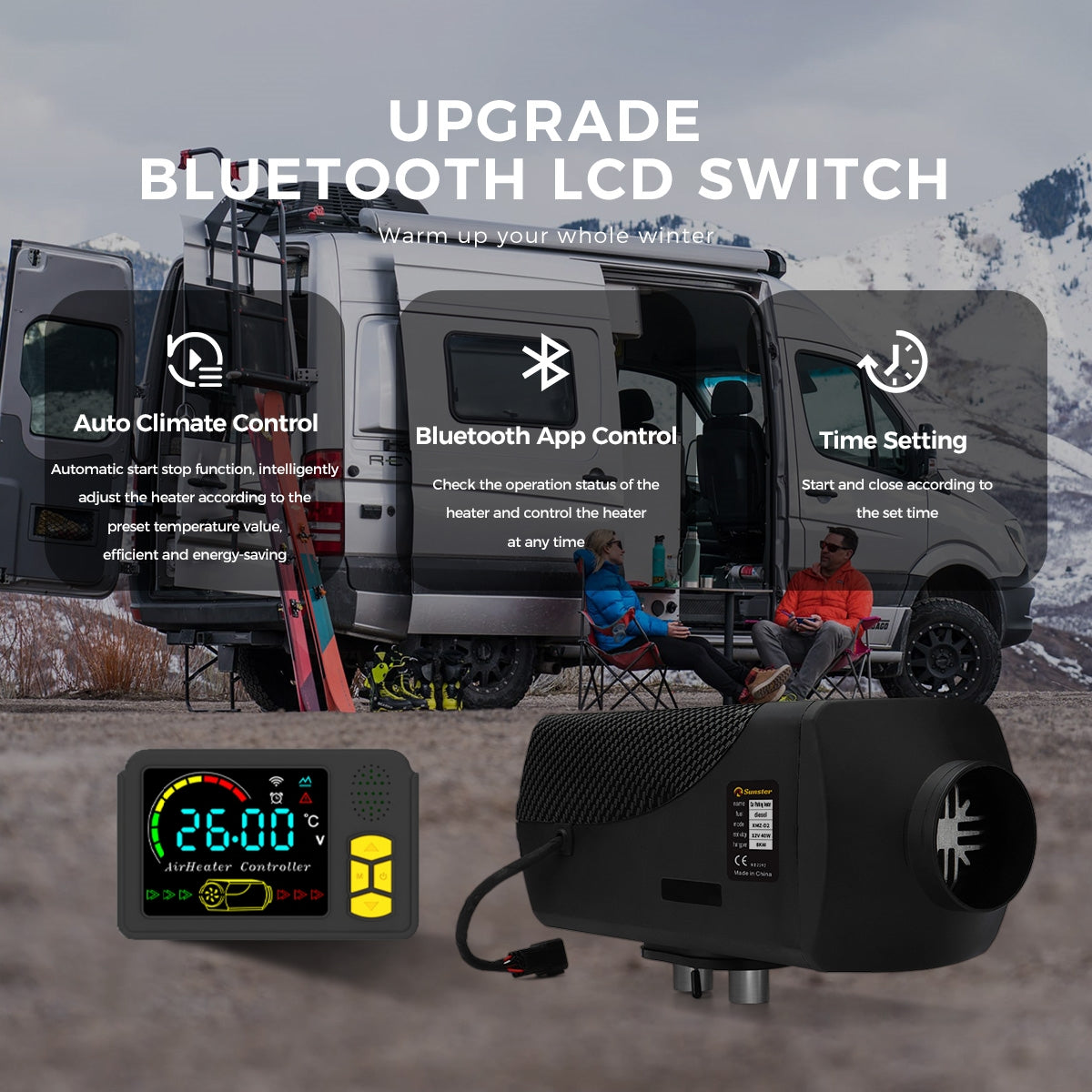Sunster SH B2 2 kW dieselfyr – splitmodel med Bluetooth