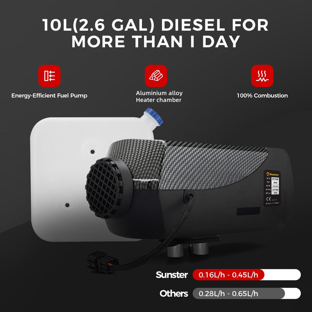 Sunster A2302BS 8 kW dieselfyr – splitmodel med Bluetooth