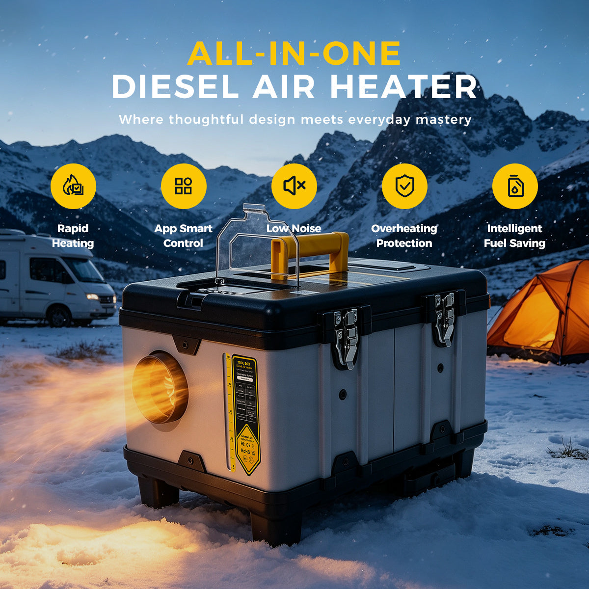 Sunster TB10PRO 8 kW dieselfyr med Bluetooth og CO-overvågning