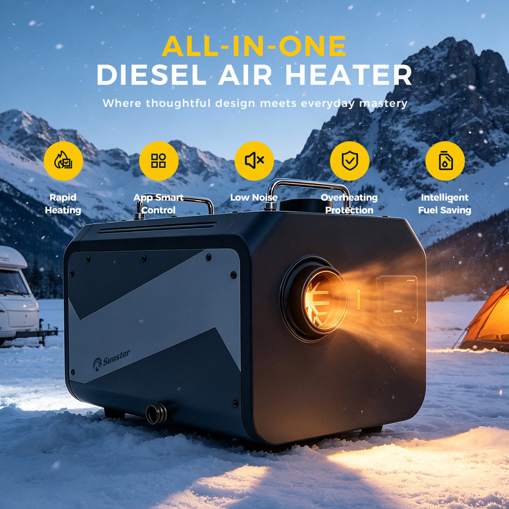 Sunster TP RO 9 kW dieselfyr – alt-i-ét med WiFi og Bluetooth og CO-overvågning