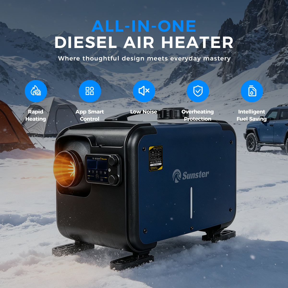 Sunster TP B2 8 kW dieselfyr – alt-i-ét med WiFi og Bluetooth