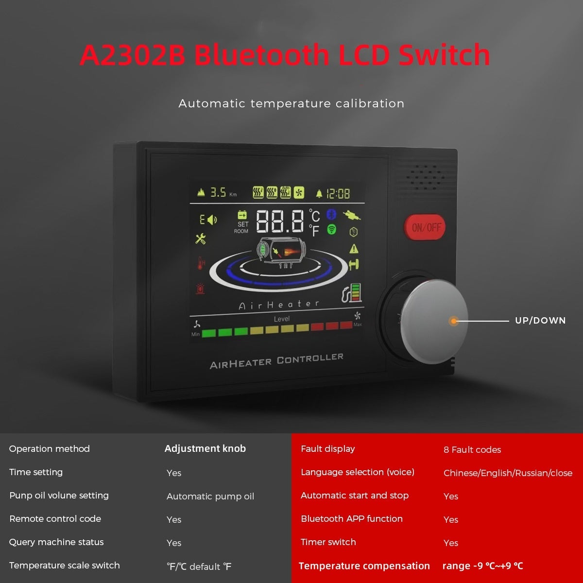 Sunster S-A2302B Bluetooth LCD-betjeningspanel 12/24 V