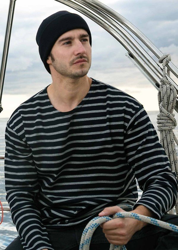 Breton men's shirt – blue-grey-braided