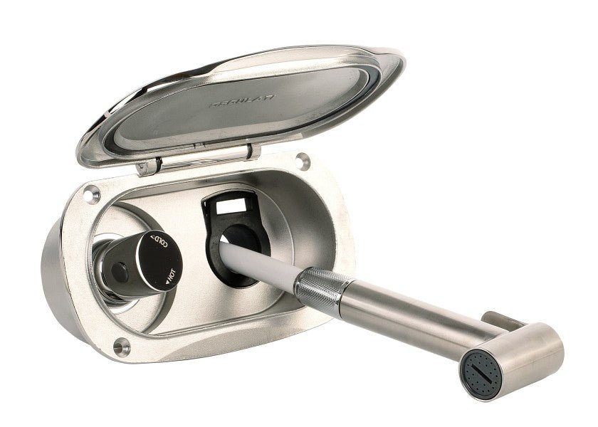 Dækbruser i rustfrit stål med blandingsbatteri / 2,5 m PVC - slange - SejlStrøm