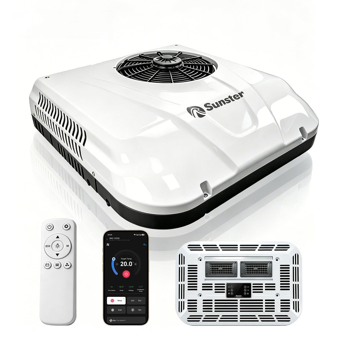 Sunster 12V/24V RV Roof Air Conditioner, Smart APP & Remote Control Parking AC DDK-KTD2
