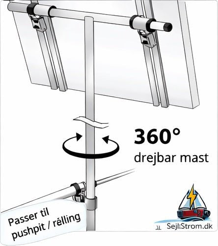 Justerbart Solcellebeslag med Stang – Til Båd - SejlStrøm