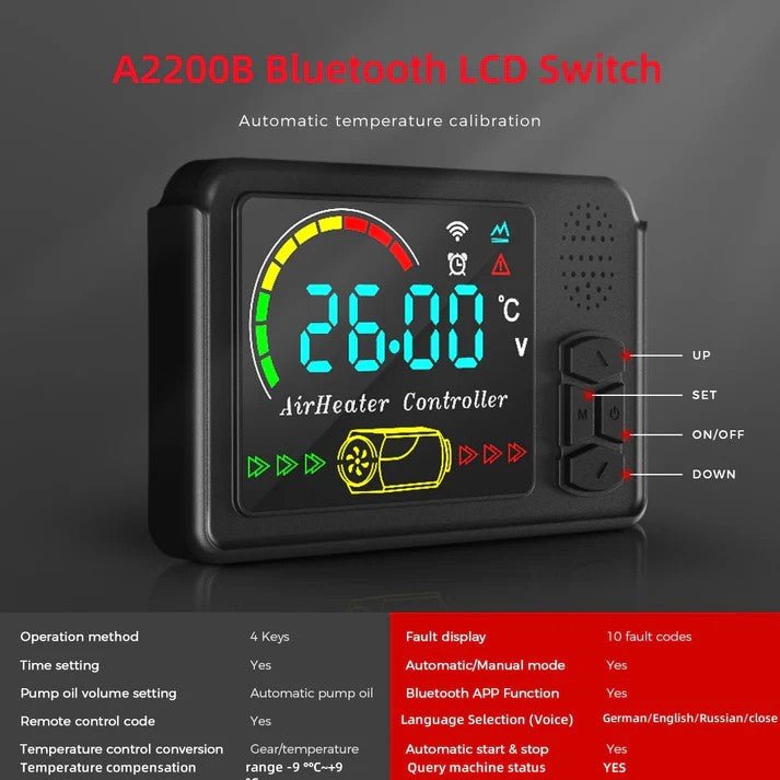 LCD Display med firkantet stik – styringspanel til diesel heater (12/24 V) - SejlStrøm