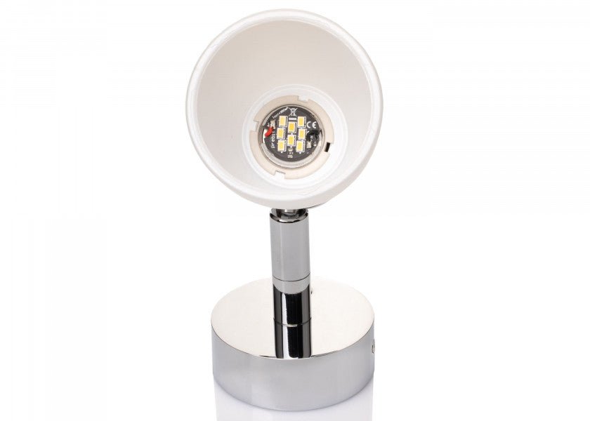 PREBIT R1 - 1 LED - påbygningslampe / poleret krom, satinhvidt glas - SejlStrøm