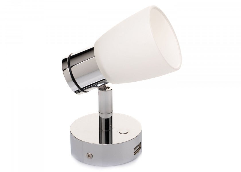 PREBIT R1 - 1 LED - påbygningslampe / poleret krom, satinhvidt glas - SejlStrøm